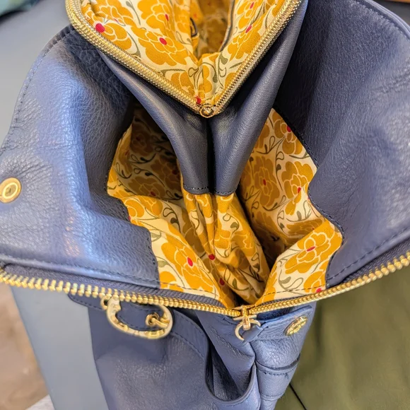 EMMA FOX Navy Genuine Leather Frame-Top Shoulder Bag Vintage-inspired Kiss-Lock - Picture 13 of 15